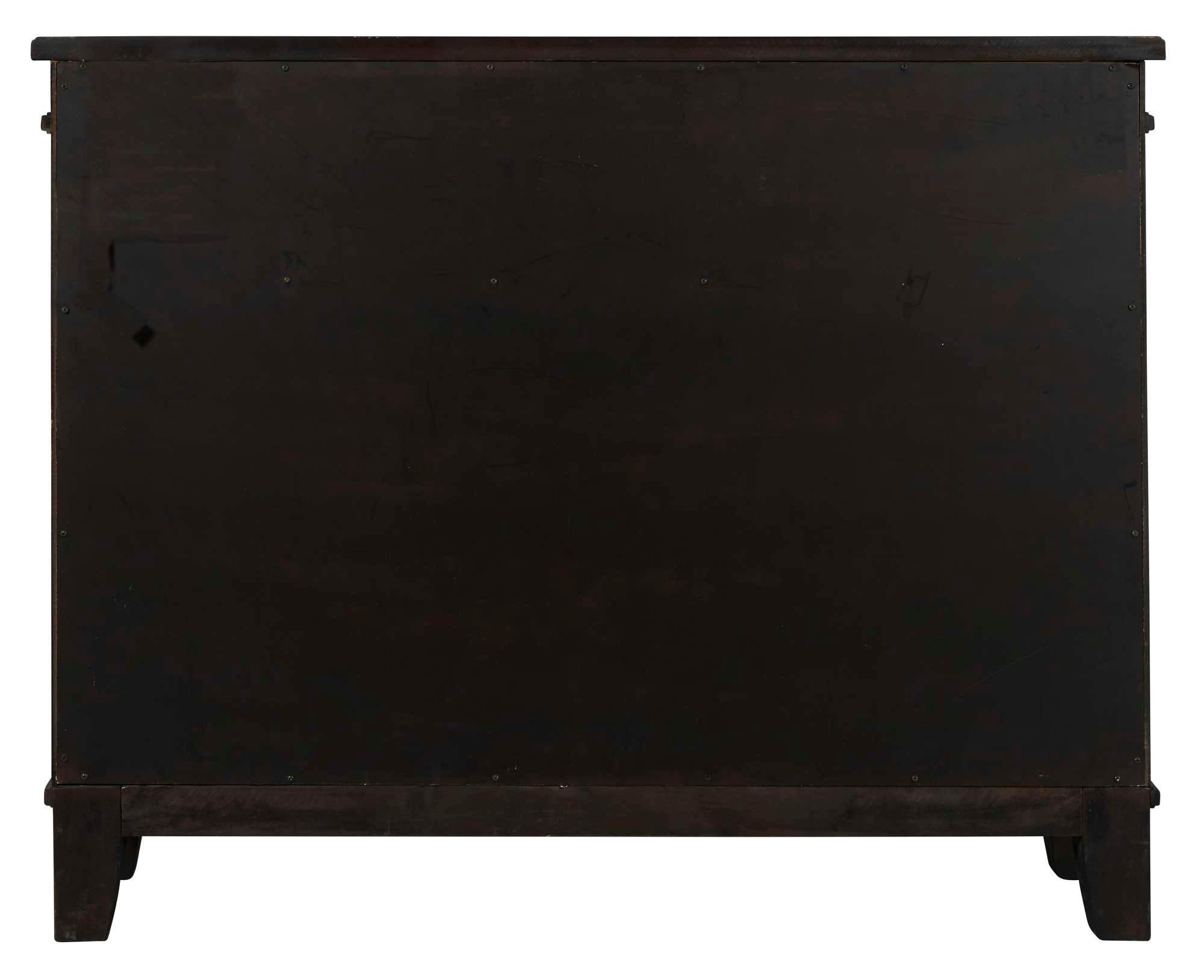 Back view of Apothecary Accent Chest in dark finish with clean lines and sturdy wooden legs