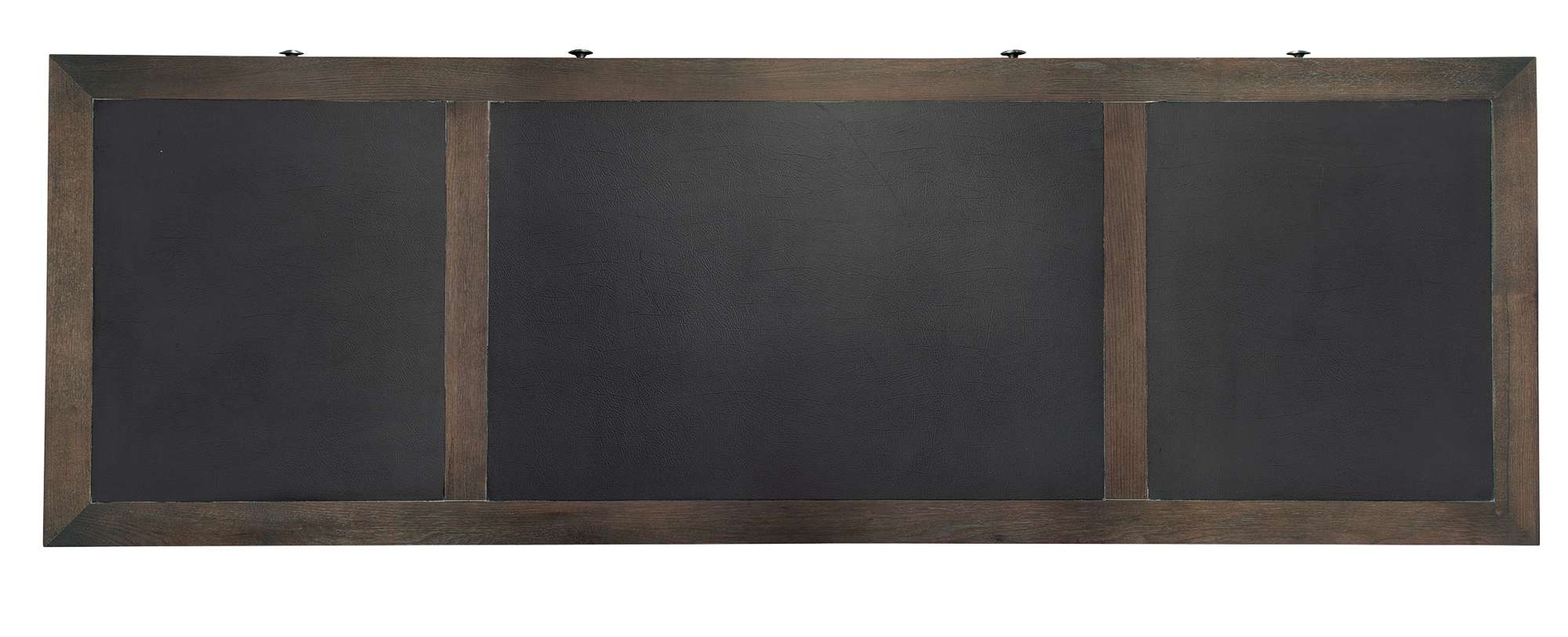 Urban Executive credenza work surface with three wood-framed leather panels and select veneer and solids finish