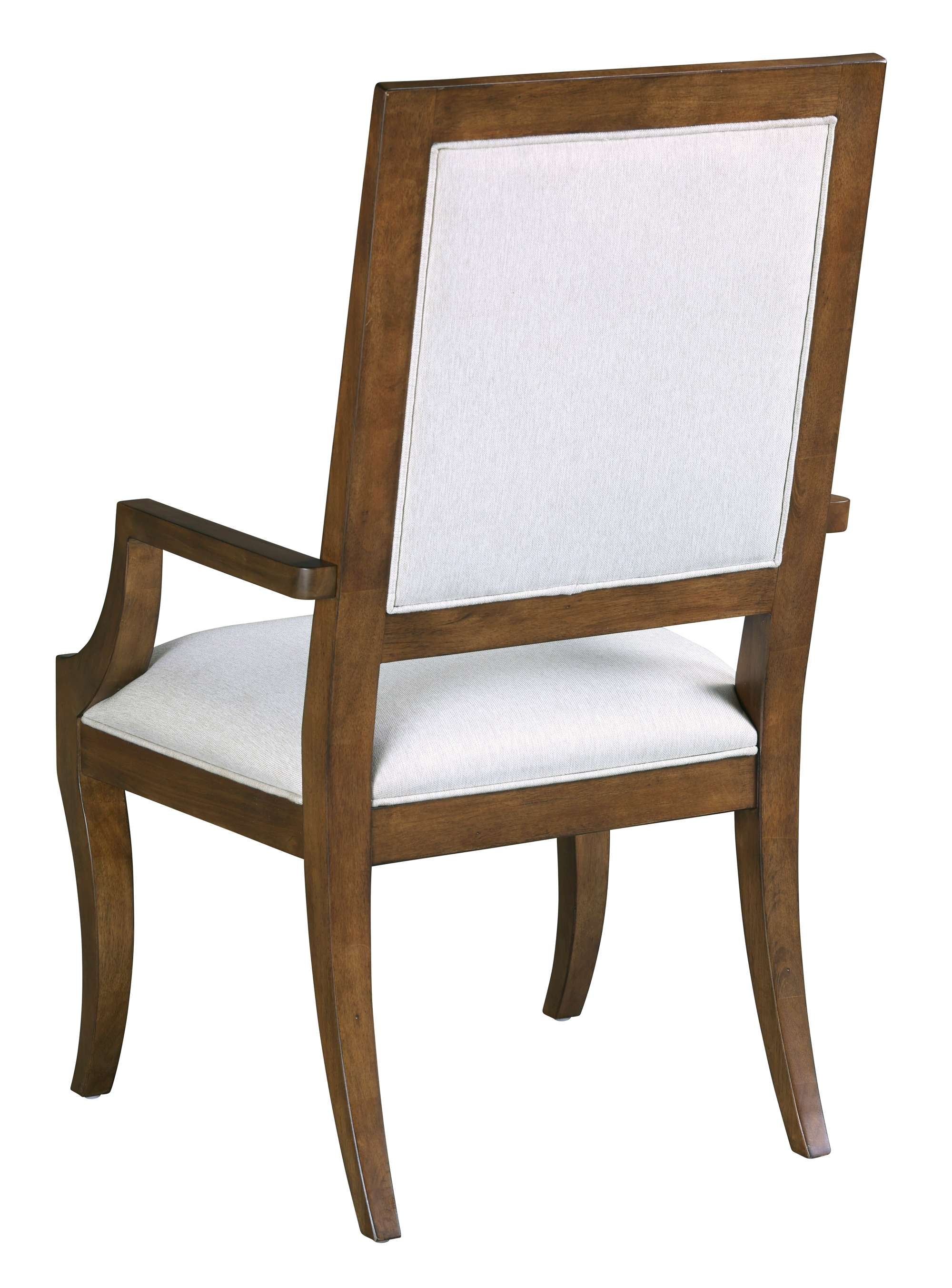 Fairfax Arm Chair with wooden frame, upholstered back and seat in light fabric and curved armrests for classic style