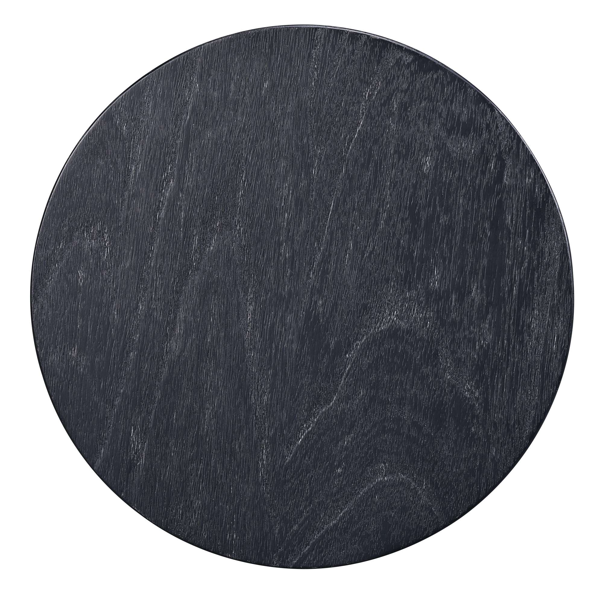 Round Pedestal Table with smooth dark wood top showcasing subtle wood grain texture and modern minimalist design