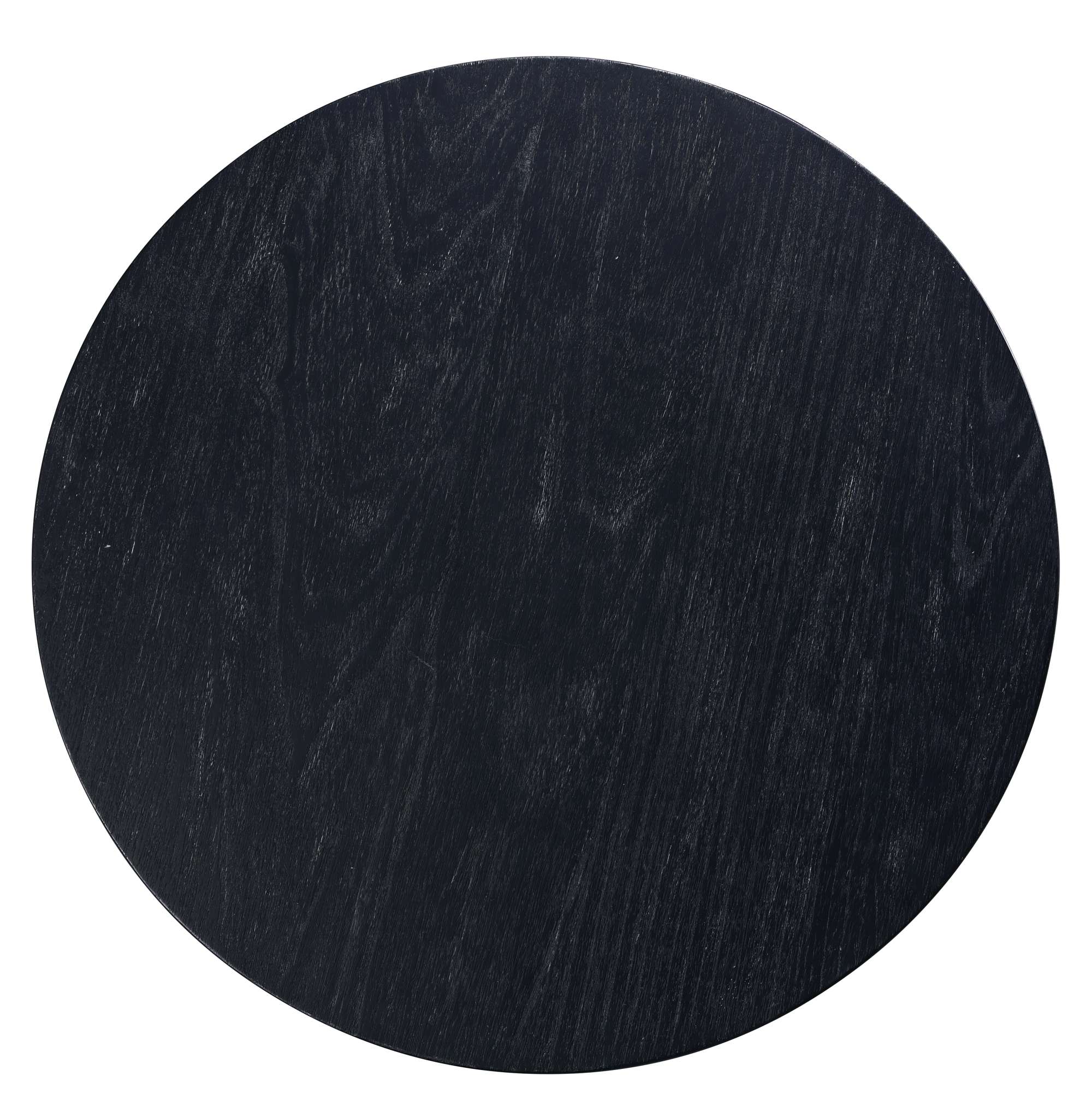 Round end table with smooth black wood grain top and minimalist modern design for versatile living spaces