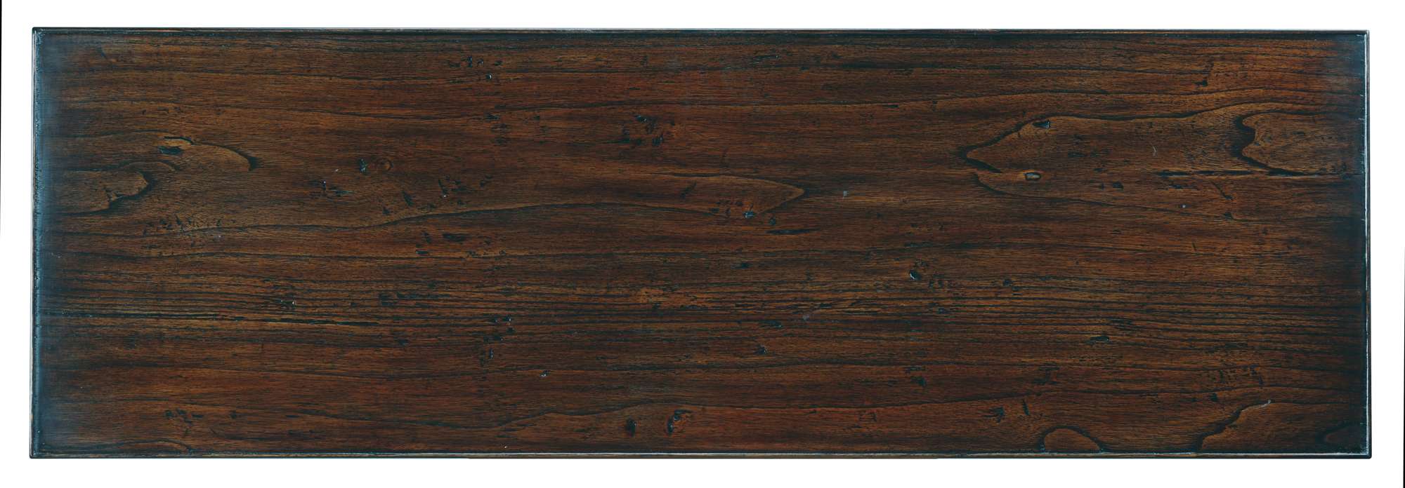 Rectangular console table top with dark wood grain finish and rich natural texture in warm tones