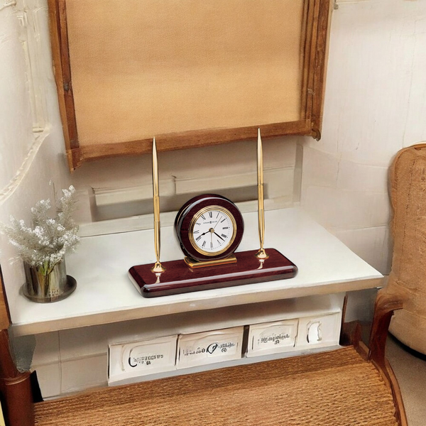 Rosewood Desk Set Tabletop Clock