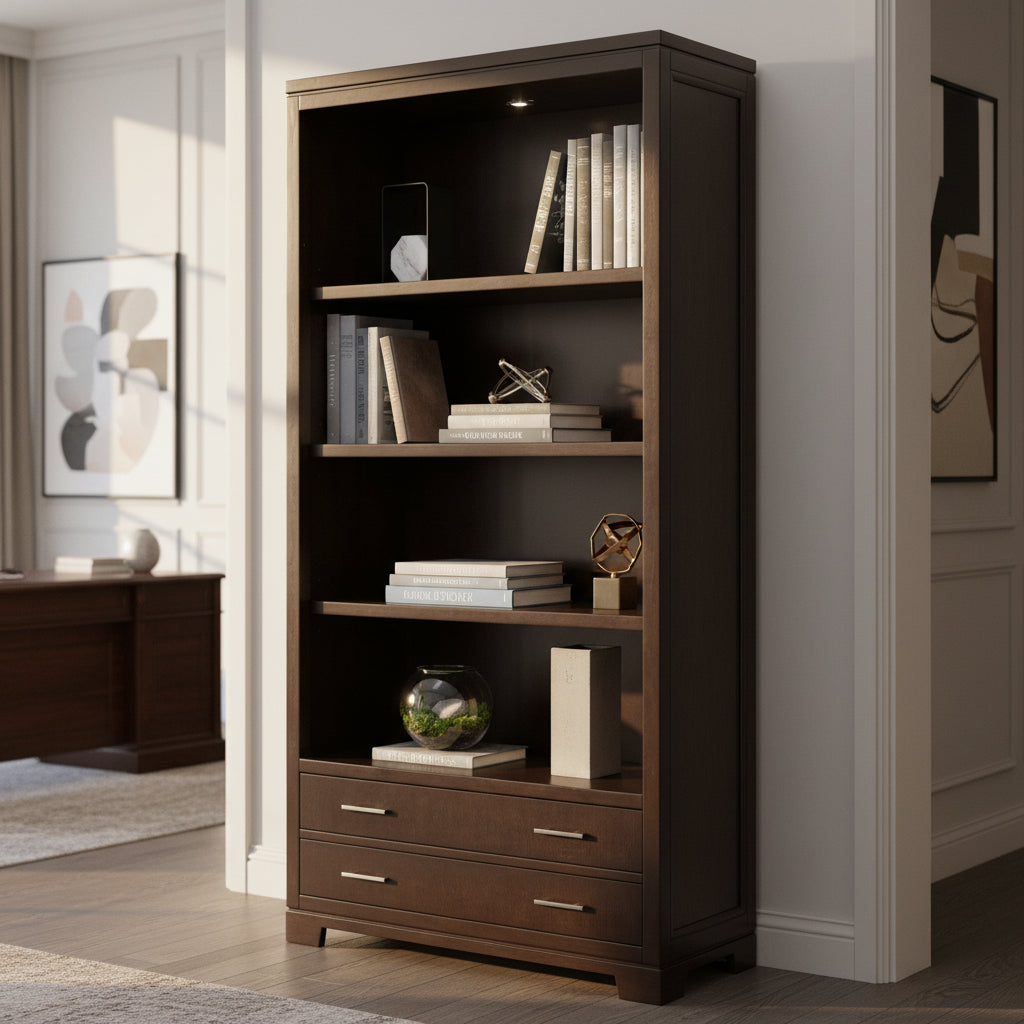 チェスト・キャビネット Antique Book open Shelf Caster Hooker Furniture Brookhaven 281-10-545 Open Bookcase with Six
