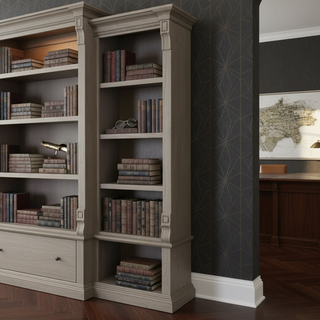 Old World Walnut Burl Executive Left Bookcase