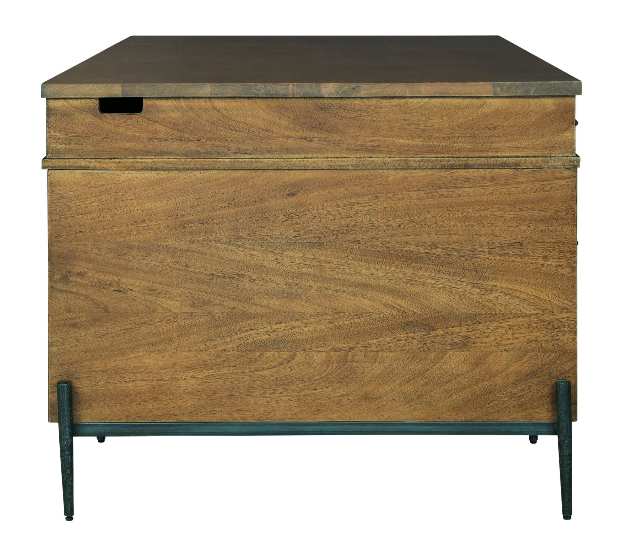 Bedford Park Executive Desk with solid mango wood top, four drawers, metal slide file drawers, and slim metal legs