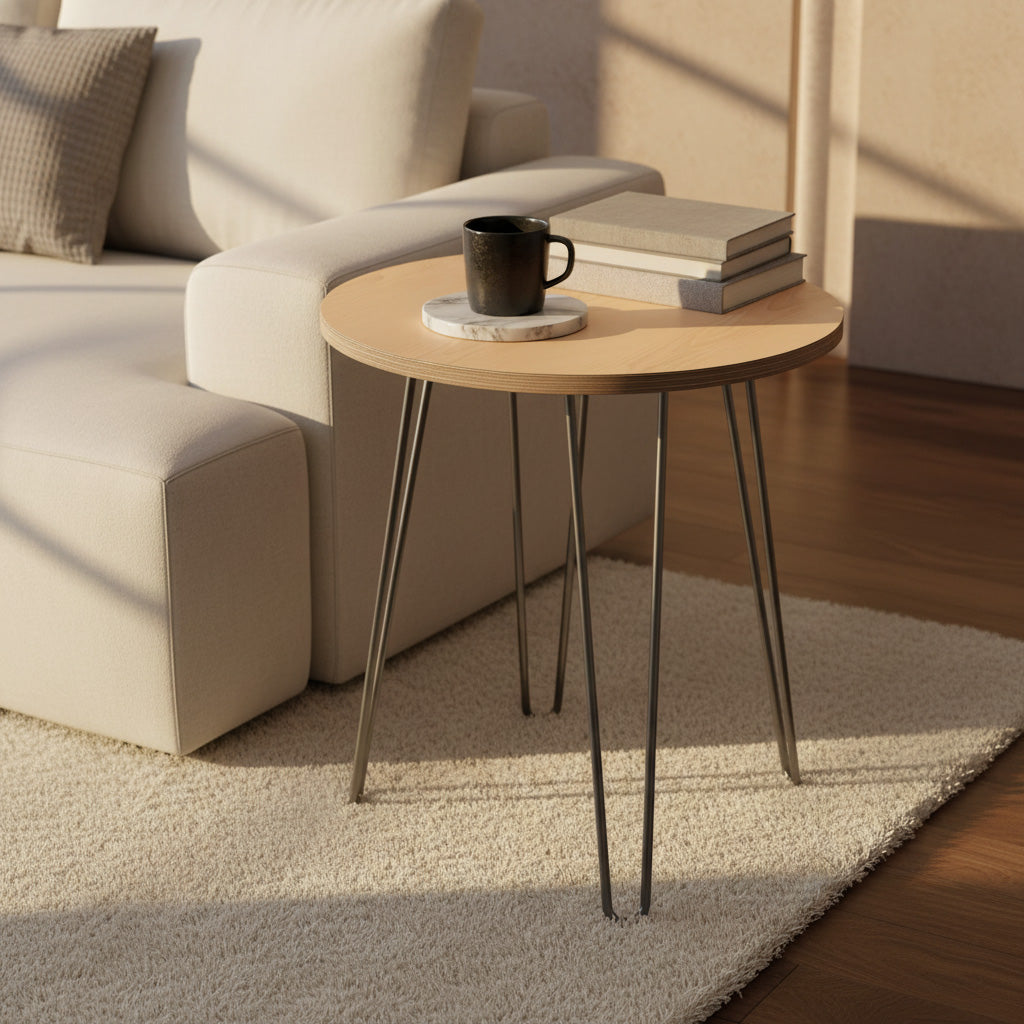 DesignerPly Round End Table: Natural Maple