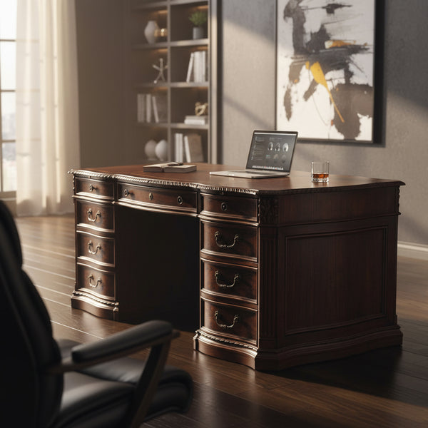 Old World Walnut Burl Executive Desk