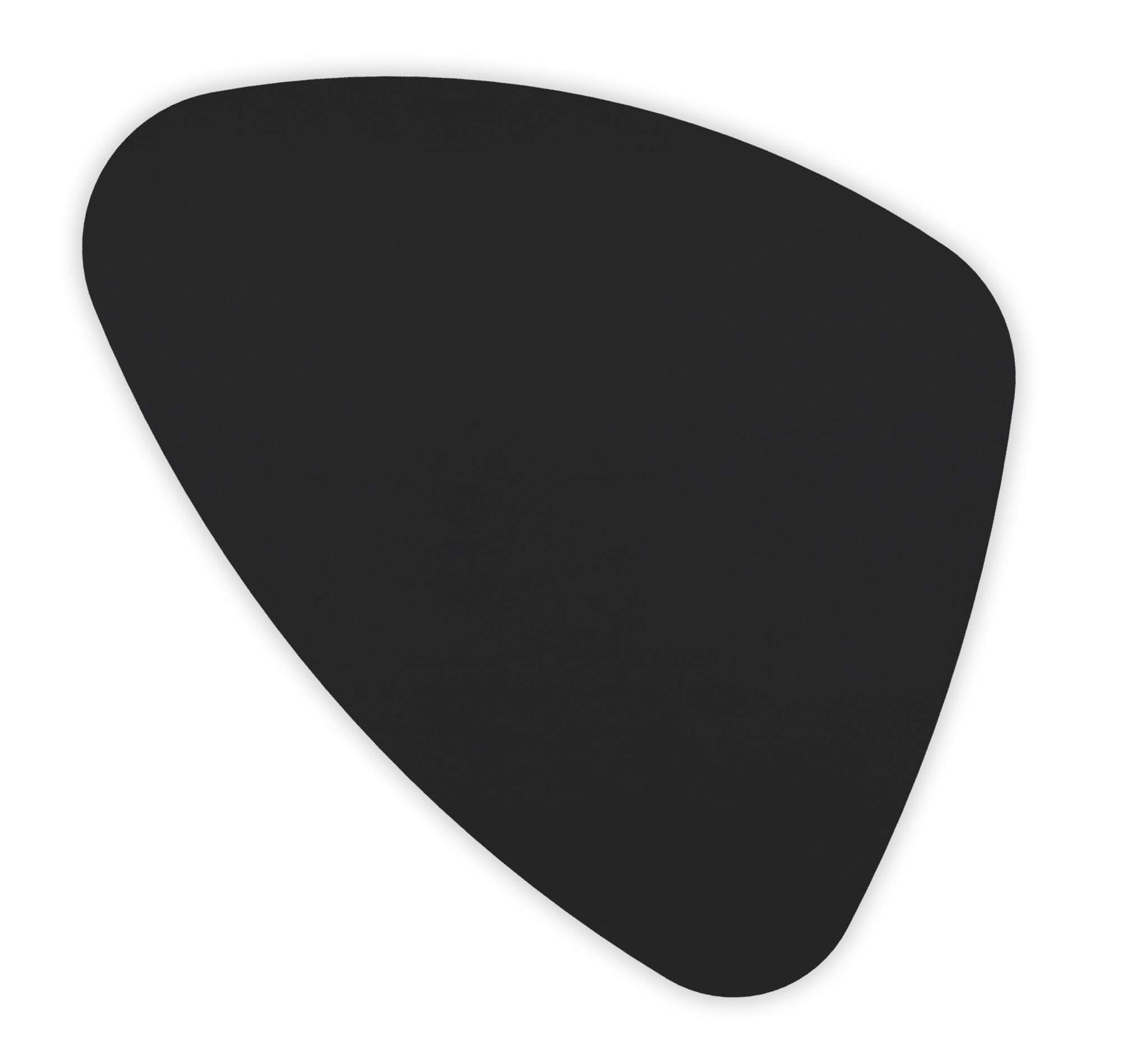 Matte black triangular DesignerPly end table top with smooth curved edges and mid-century multi-ply grain finish