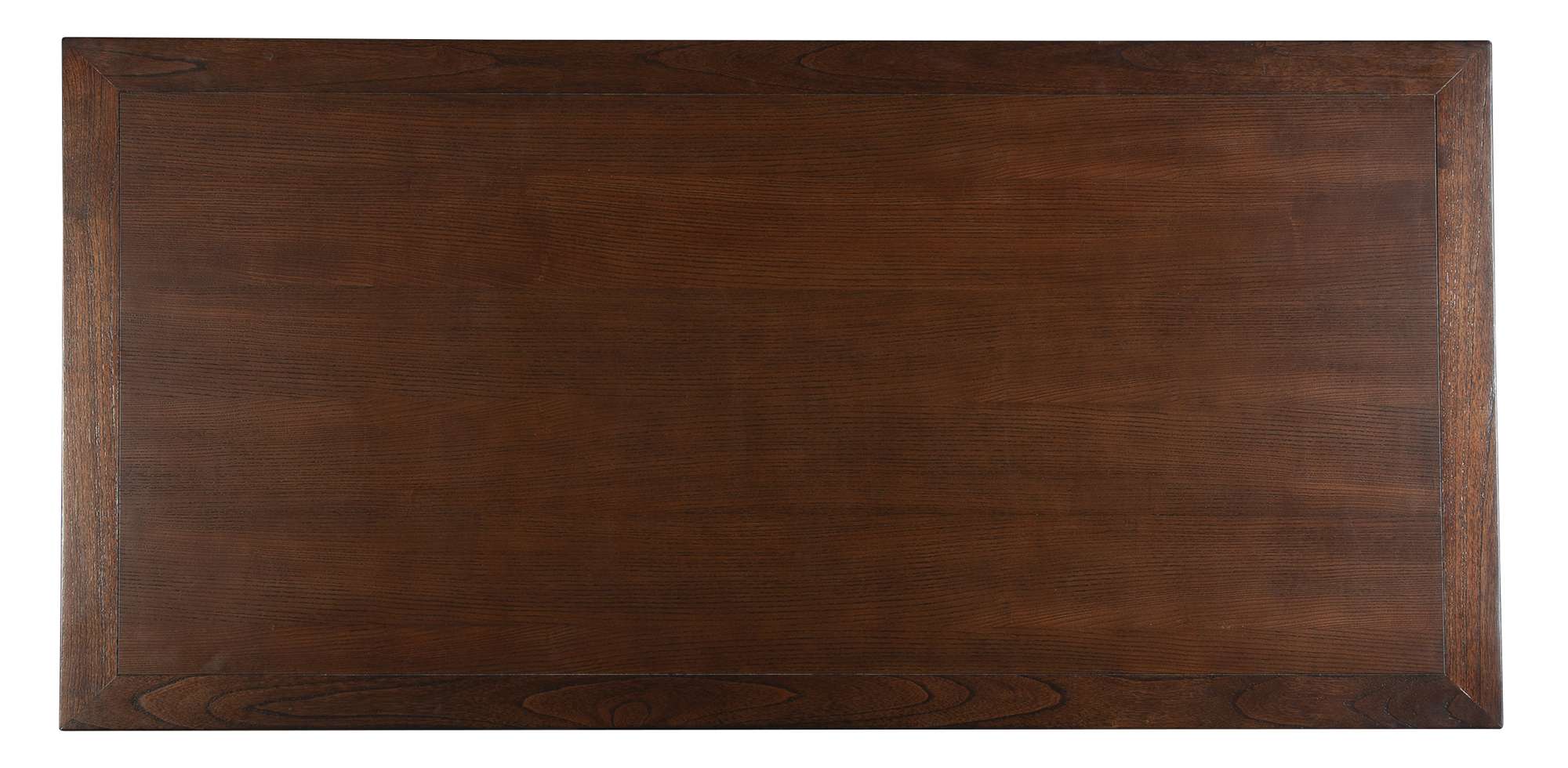 Mocha adjustable height desk top with rich Mindi veneer finish and durable select solid wood frame