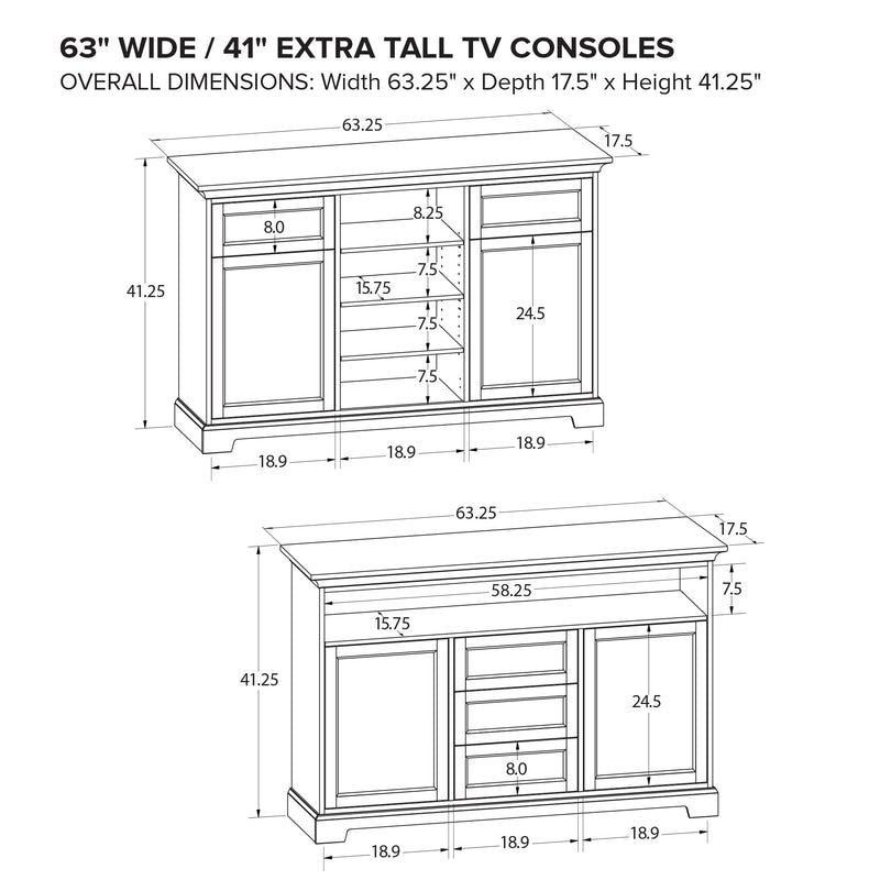 XT63D 63" Wide / 41" Extra Tall TV Console