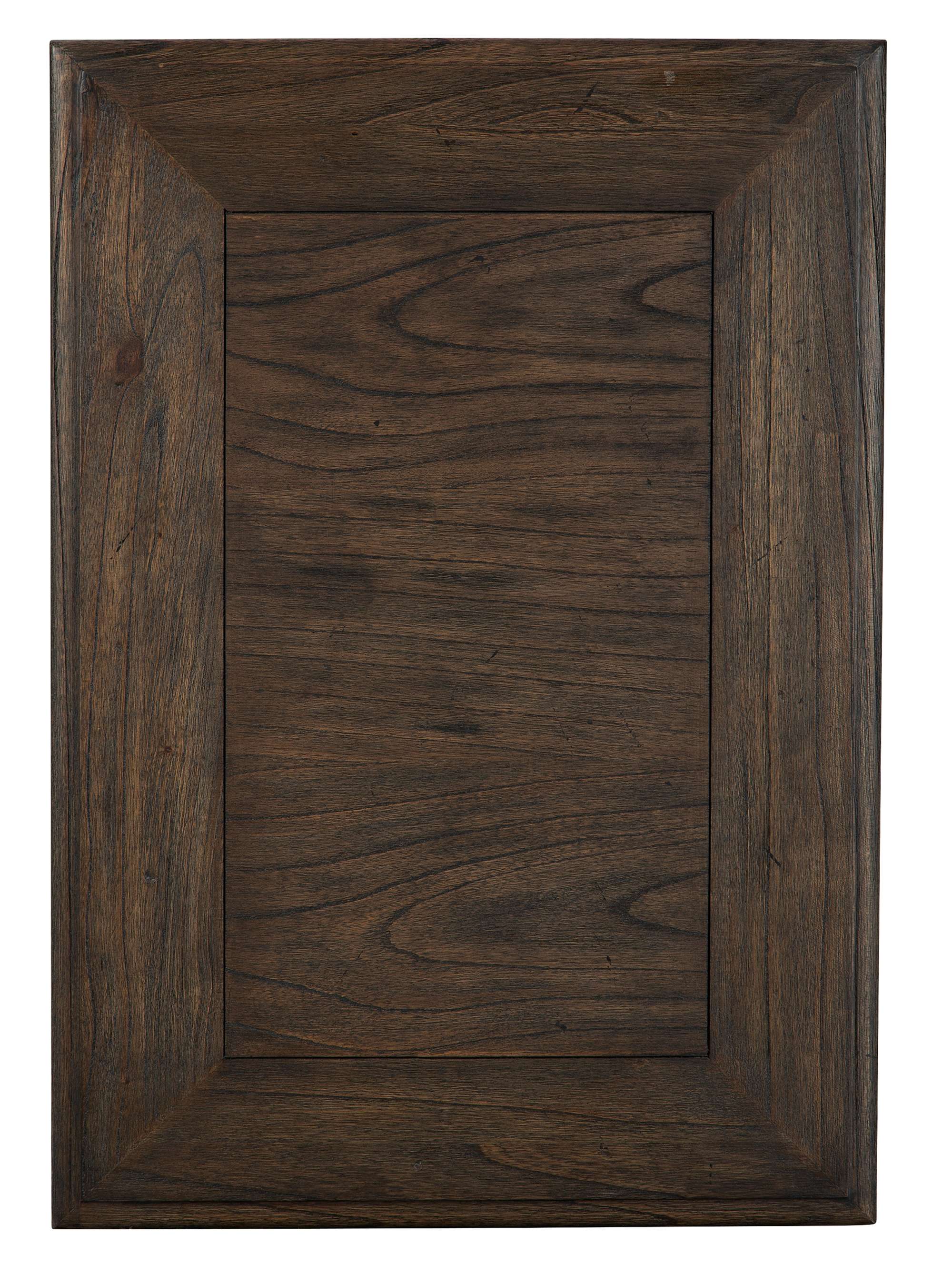 Mindi wood door panel with framed design, Java finish, smooth grain texture, and rich dark brown tone