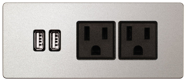 usb-power-hub-nickel-black-left-addon Nickel Face Plate / Black Outlet Left Facing