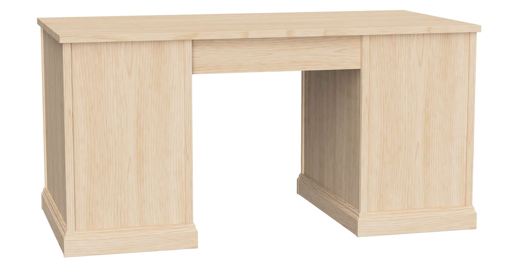 Custom office desk in light wood finish with fluted columns and sturdy hardwood construction, featuring spacious drawers