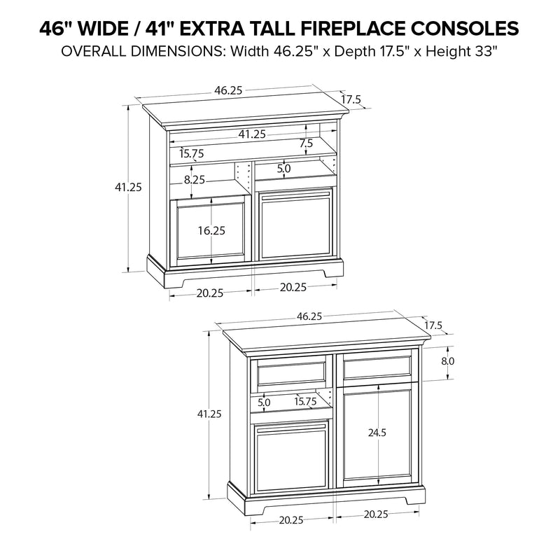 FT46C 46" Wide / 41" Extra Tall Fireplace Console