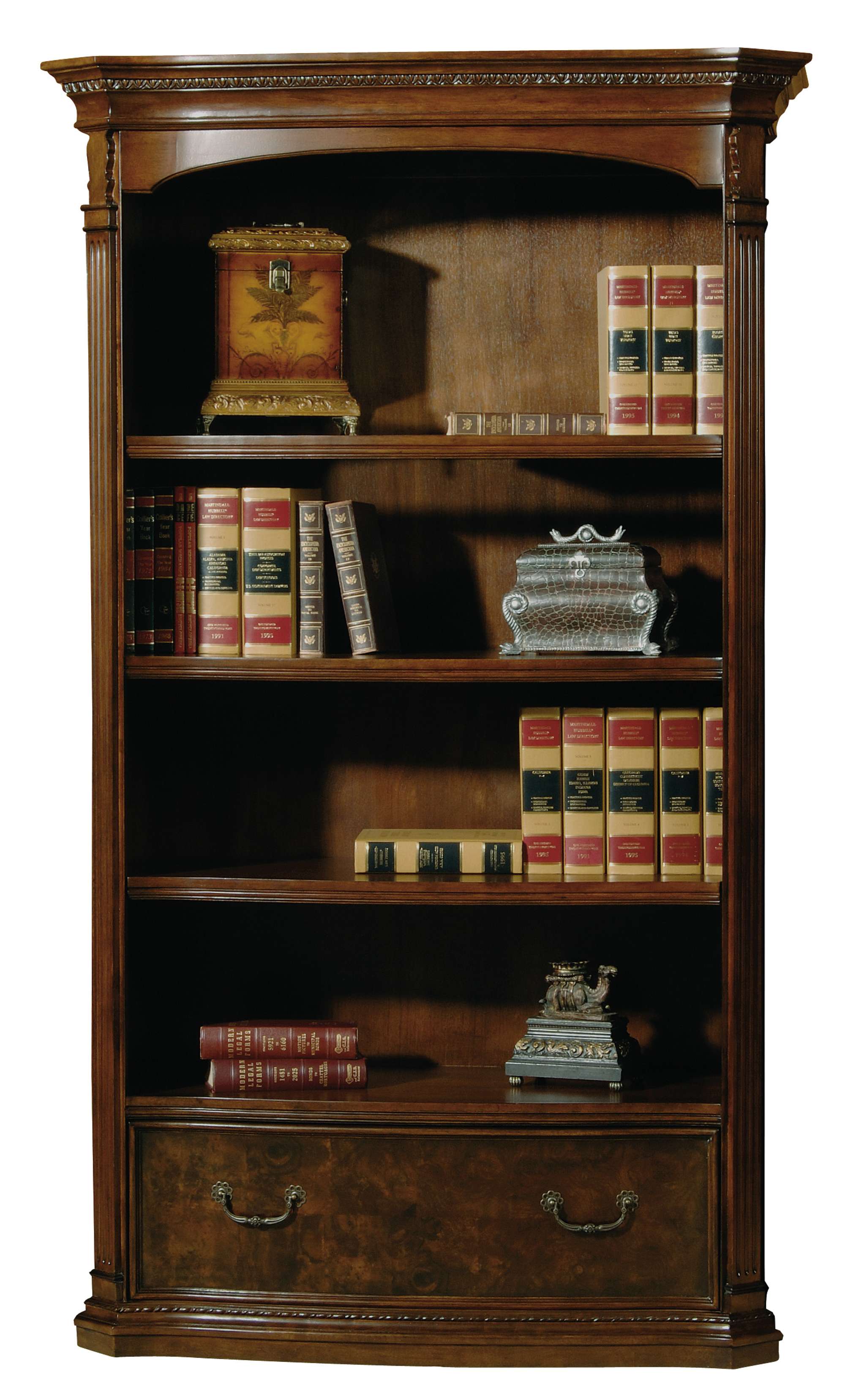 Old World Walnut Burl Executive Center Bookcase