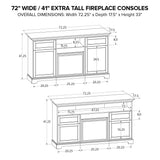 FT72B 72" Wide / 41" Extra Tall Fireplace Console