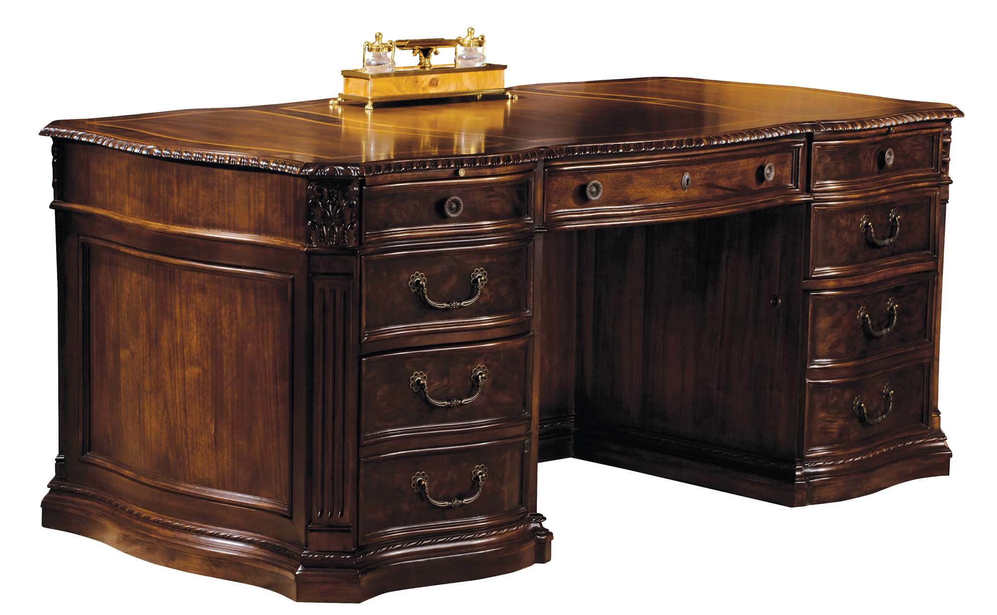 Old World Walnut Burl Executive Desk
