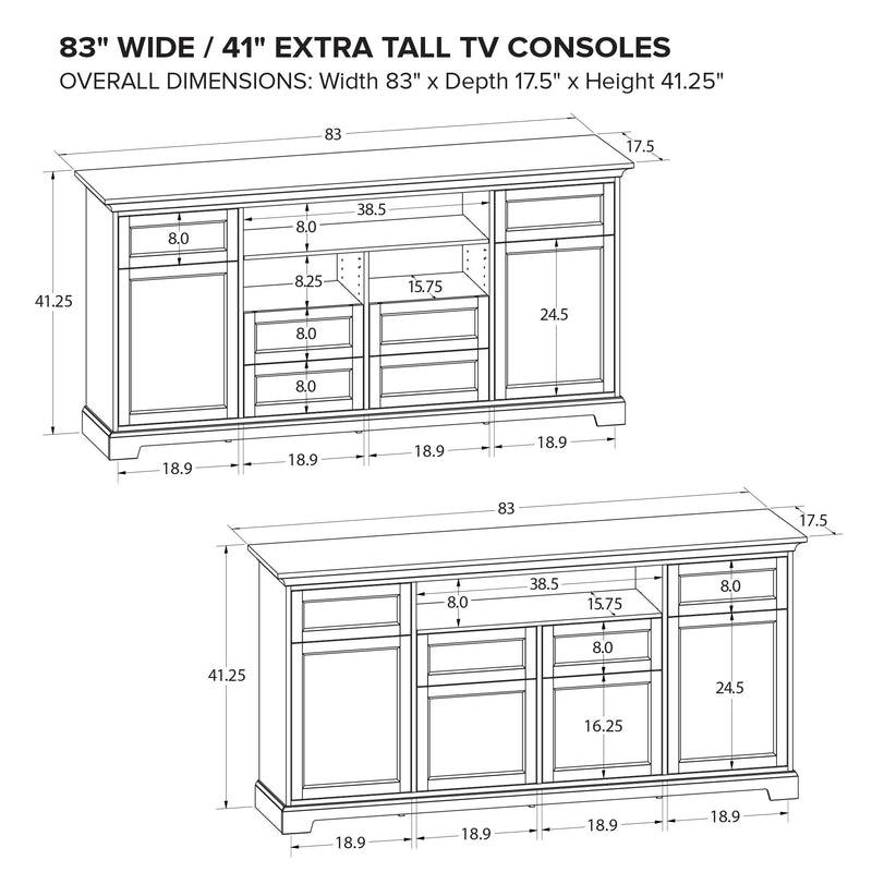 XT83K 83" Wide / 41" Extra Tall TV Console